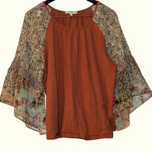 Umgee Rust and Floral Patchwork Crop Top
